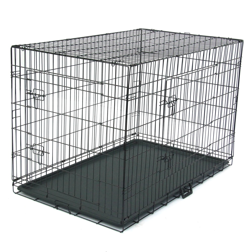 Ellie-Bo Dog Puppy Cage Folding 2 Door Crate with Non-Chew Metal Tray Silver 30 Inch Medium