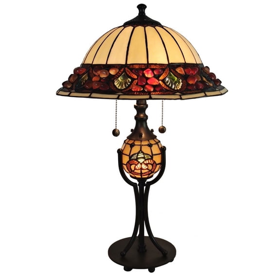 Dale Tiffany Metal & Art Glass Table Lamp in Antique Bronze/Beige
