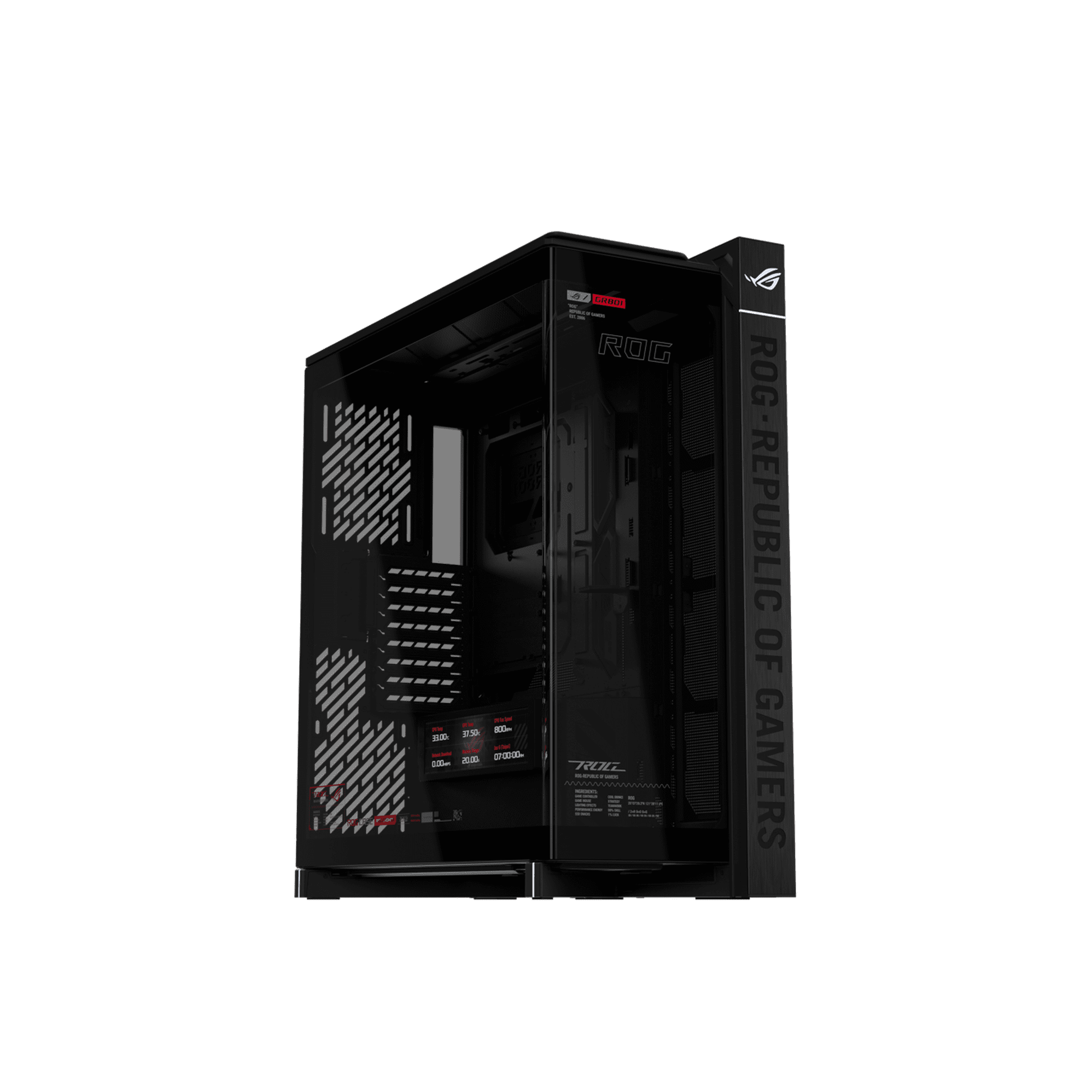 ASUS ROG Cronox Full Tower Gaming PC Case Curved Tempered-Glass Side Panel, Support for Graphics Cards up to 400mm Long, EATX and BTF Motherboards, 9.2-Inch LCD Case Screen Module