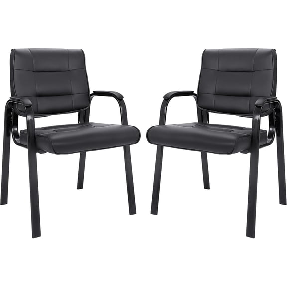 TerraOutfit Office Guest Chair Bonded Leather Executive Side Chair Reception Chair with Solid Metal Frame Home Office Furniture, Set of 2