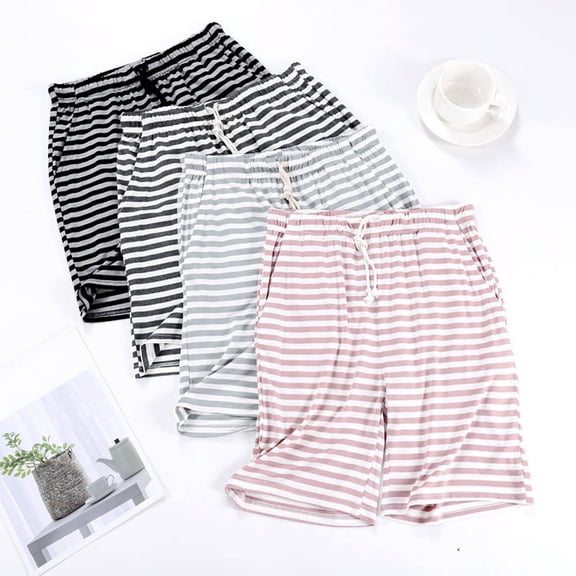 ZyeKqe Pajamas Shorts for Women Casual Comfy Sleep Shorts Drawstring High Waisted Lounge Shorts Striped Bottom Shorts