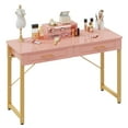 thumbnail image 3 of GYIIYUO Pink Modern Writing Desk with 2 Drawers, Office Desk with Glossy Curved Desktop, Computer Desk with Movable Stand for Bedroom Home Office, Pink and Gold, 3 of 11