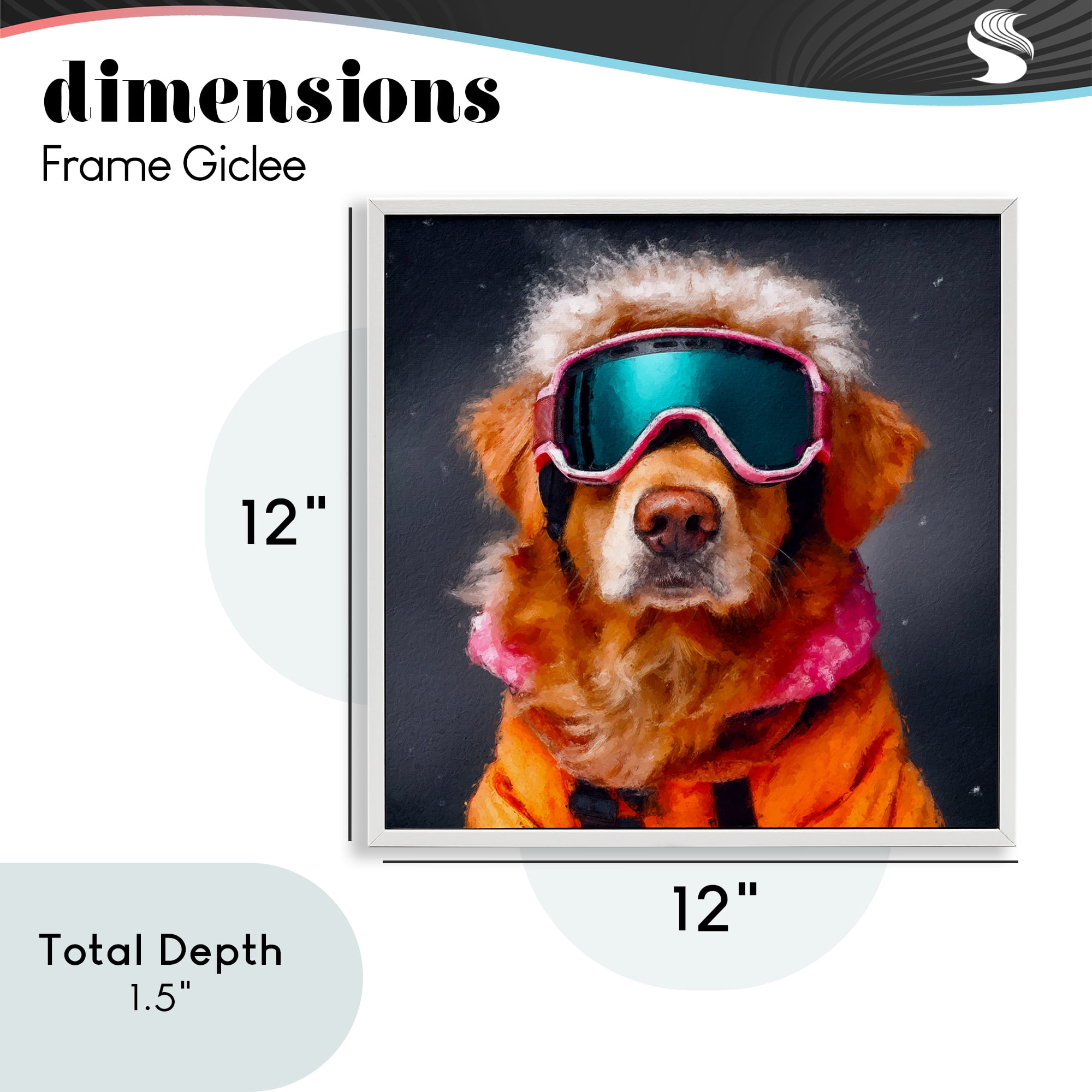 Ski Dog with Goggles White Framed Giclee Art, design by Sean Parnell