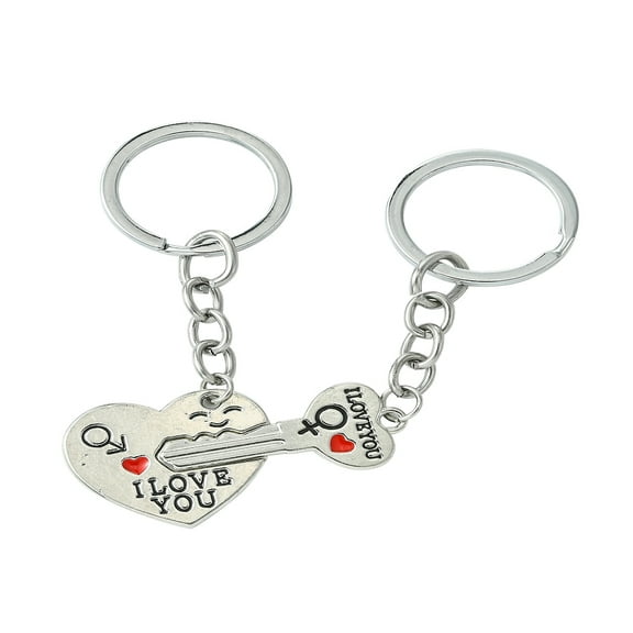 1set Valentine's Day Key & Heart Alloy Split Keychain Couple Keychain 8.1~9cm 2pcs/set