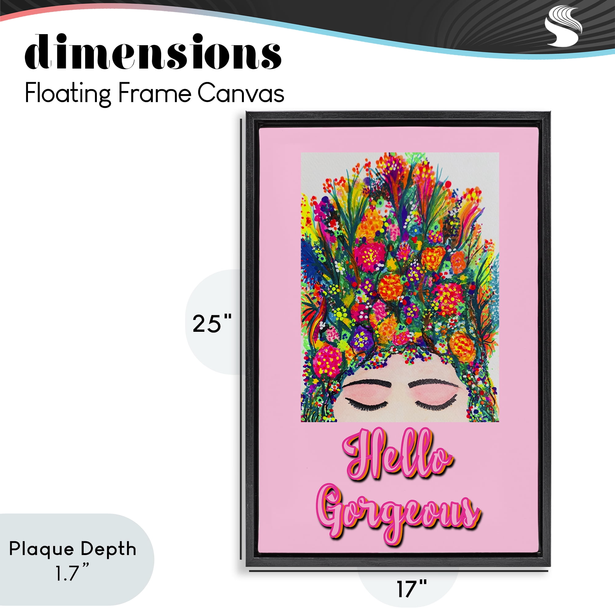 Stupell Industries Hello Gorgeous Floral Woman Black Framed Floater Canvas Wall Art, design by Pooja Dave
