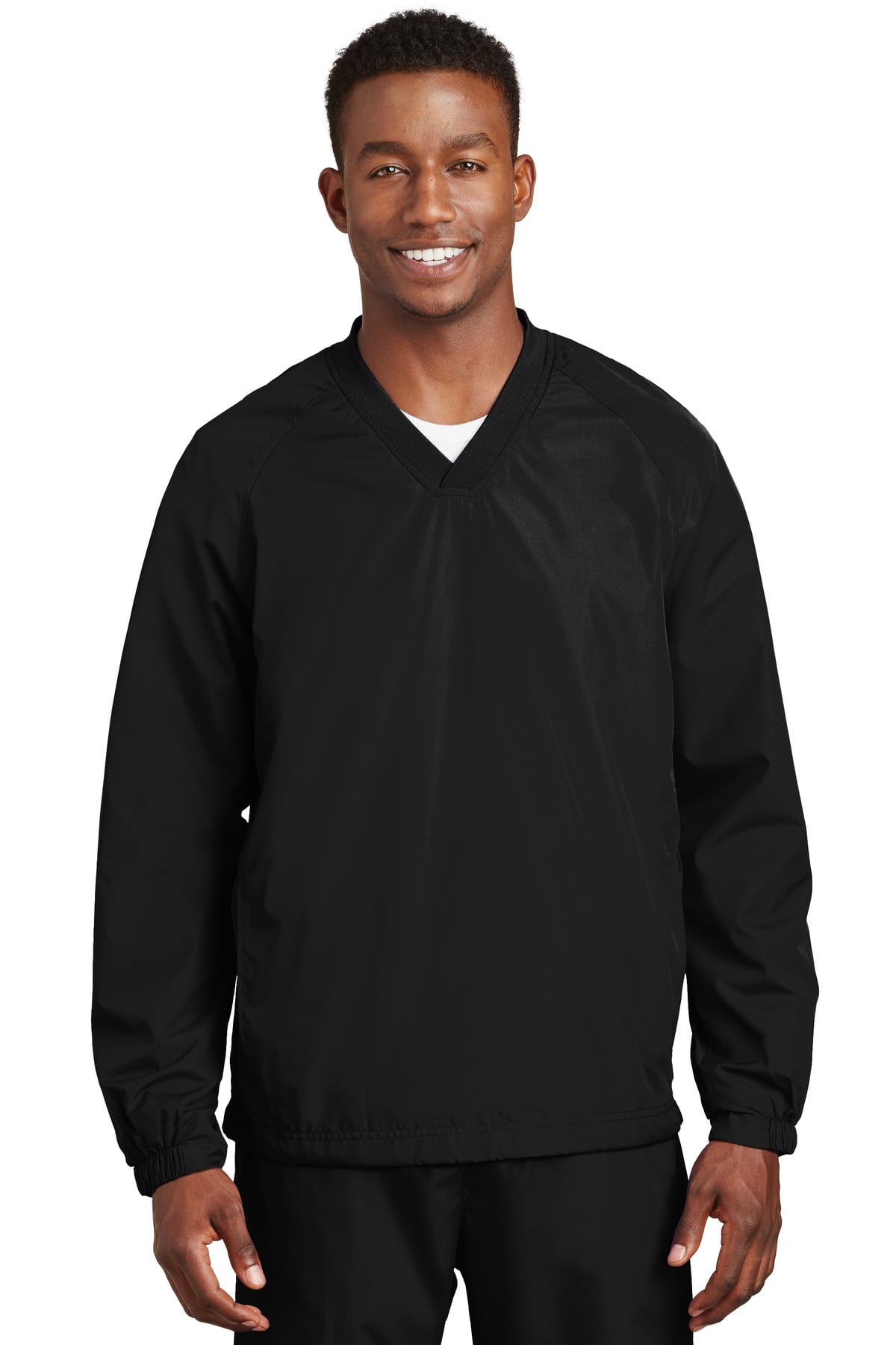 Sport-Tek ® V-Neck Raglan Wind Shirt. Jst72 M Black