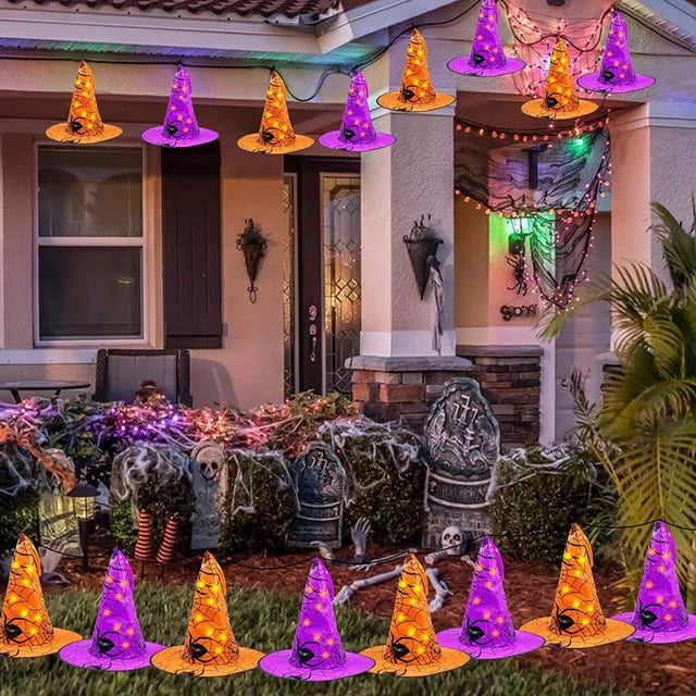 Xihbxyly Luces de Sombrero de Bruja de Halloween, Decoración de Sombrero Fantasma Led Espeluznante, Cadena de Luces a Batería, Uso Versátil En Interiores y Exteriores, Perfectas para Fiestas de Hallo