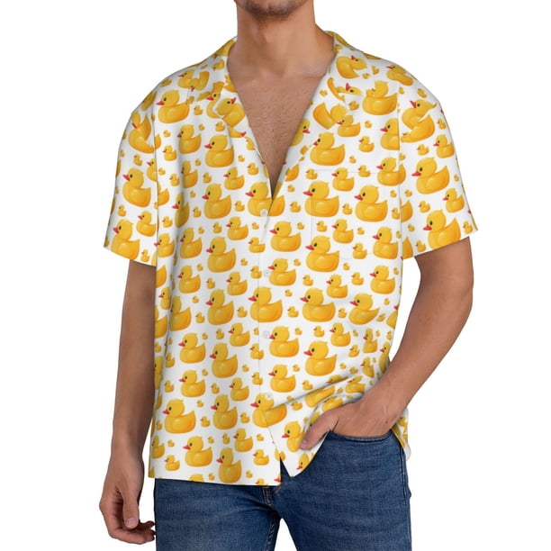 Fotbe yellow rubber ducks Camisa Estampada de Manga Corta para Hombre, Casual de Verano, Estilo Playero, Sin Arrugas-Large