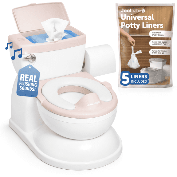 Jool Baby Real Feel PLUS 2-in-1 Potty with Flushing Sounds - Wipes Storage, Disposable Liners Included