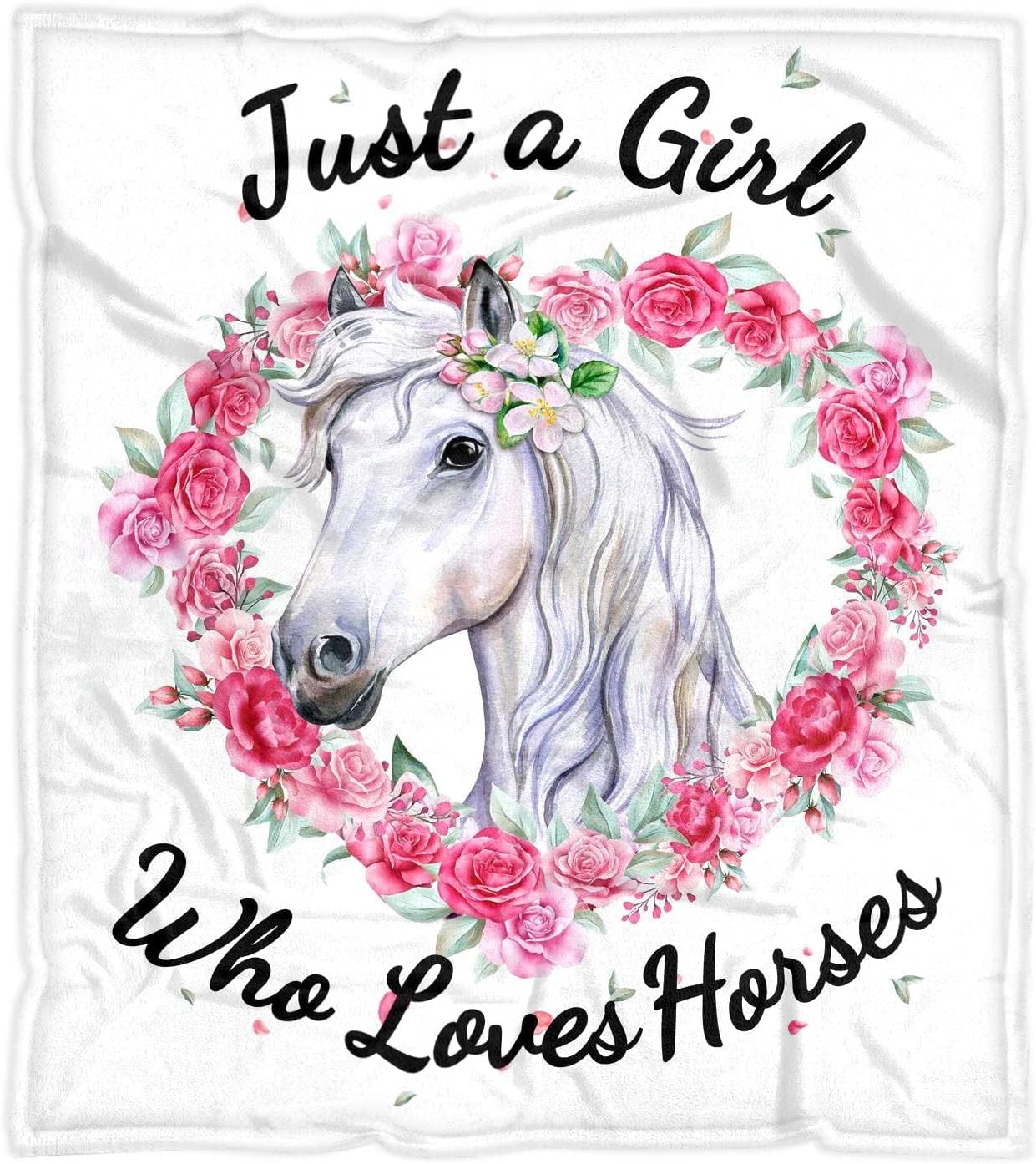 Horse Blanket for Girls, Just A Girl Who Loves Horses Gifts, Soft Cozy