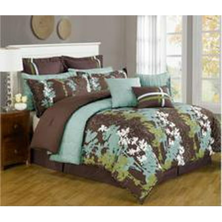 Legacy Decor 12 Pc Teal Green Brown And White Floral Print