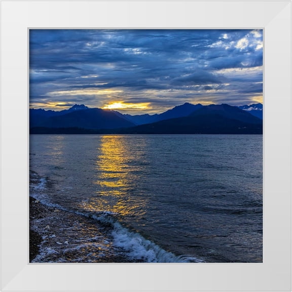 Jaynes Gallery 12x12 White Modern Wood Framed Museum Art Print Titled - USA-Washington State-Seabeck Hood Canal and Olympic Mountains sunset
