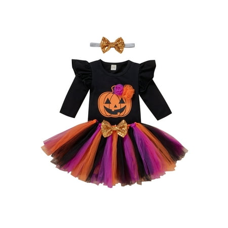

My 1st Halloween Baby Girl Pumpkin Outfits Romper Tulle Skirt Set Headband Outfits