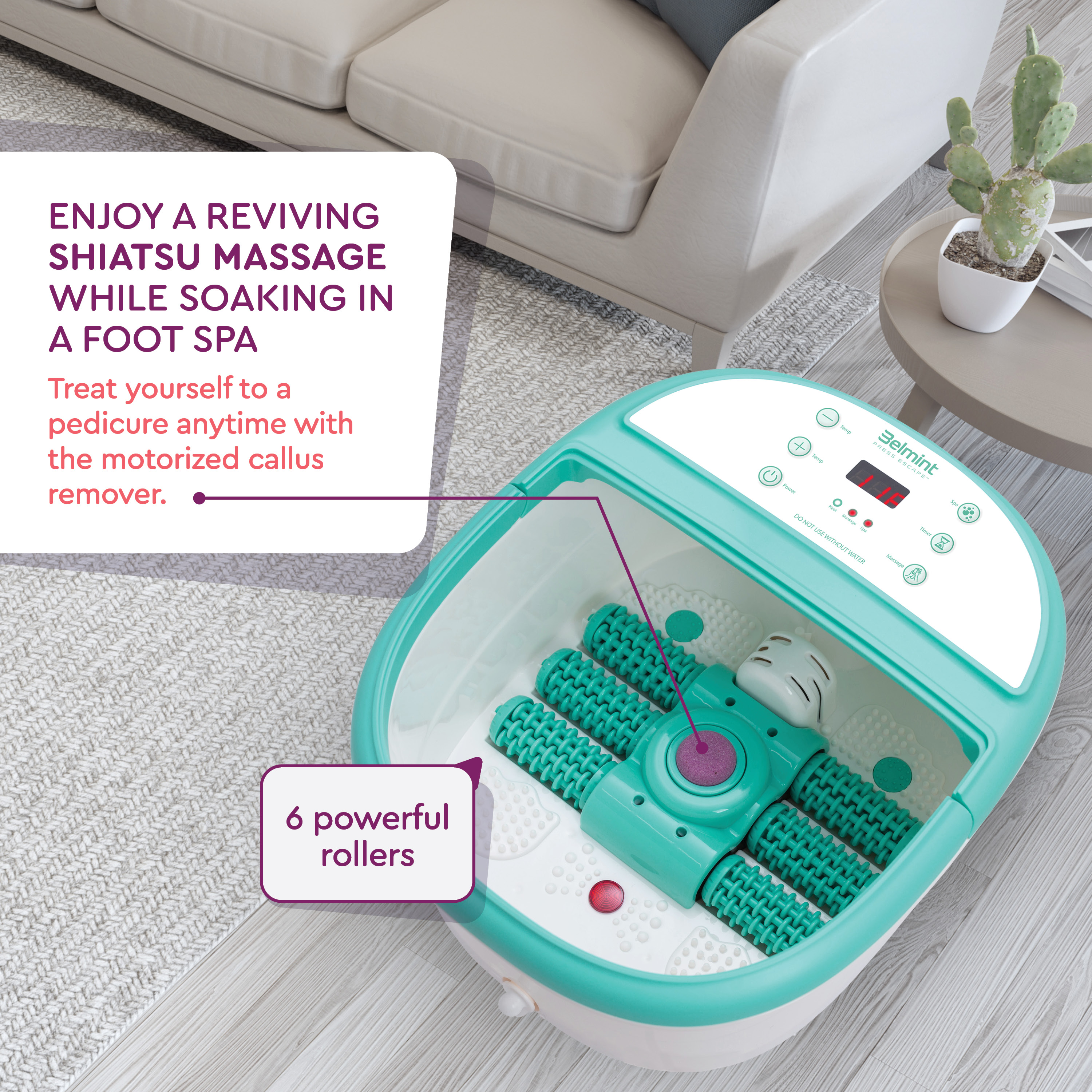 Belmint Foot Spa Bath Massager with Heat, 6 x Pressure Node Rollers, Bubbles, Foot Soaking Tub - image 5 of 8