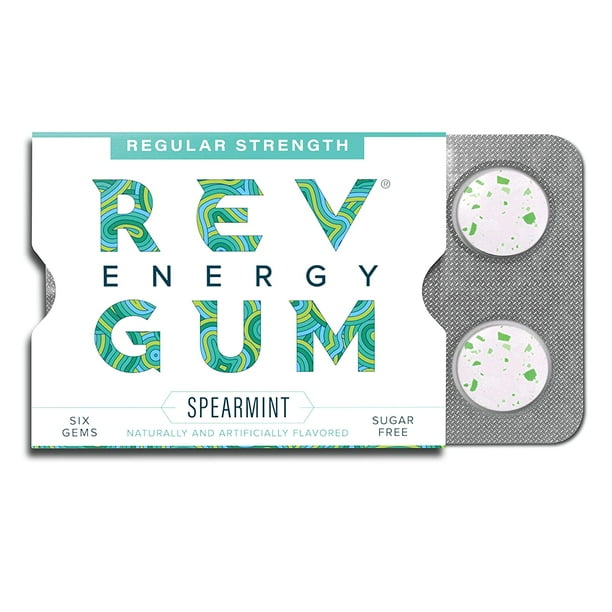 Rev Gum Sugar Free Spearmint Energy Gum, 12 Packs (72 Pieces)