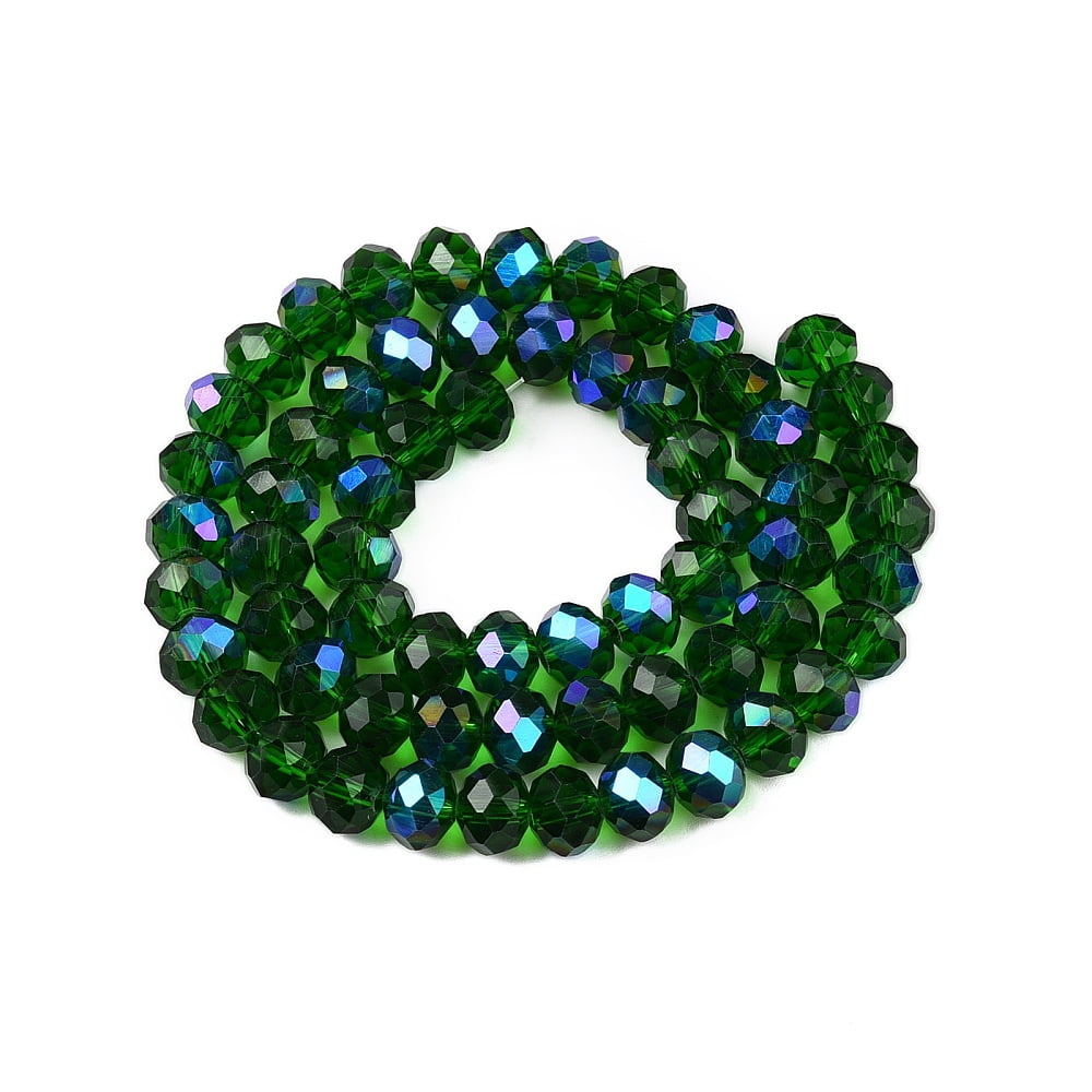 20Strand Electroplate Glass Beads Strands Half Rainbow Plated Faceted Rondelle Dark Green 8x6mm Hole: 1mm 64~65pcs/strand 40~41cm