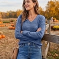 thumbnail image 5 of Ladies Sweaters V Neck Ribbed Knit Long Sleeve Loose Fit Soft Lightweight Pullover Tops Cozy Fall Winter Basic Sweater for Women Trendy Casual Clothes, 5 of 6