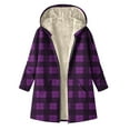 thumbnail image 3 of DAFPZW Women's Long Plaid Coat Faux Fur Lining Winter Hooded Trench Coat Checkered Jacket Warm Overcoat with Pocket, 3 of 5