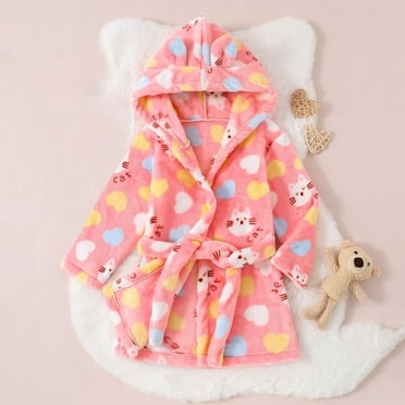 Cethrio Girls Sleepwear Robes & Bathrobes, Flannel Hooded Long Sleeve Kids Pajamas Pink Size 3-4T
