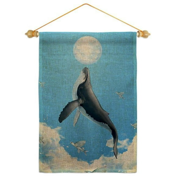 Breeze Decor GS120269-DB-05 Flying Whale Animals Sea Creature 13 x 18.5. in. Double-Sided Decorative Horizontal House Garden Flag Set for Decoration Banner Yard Gift