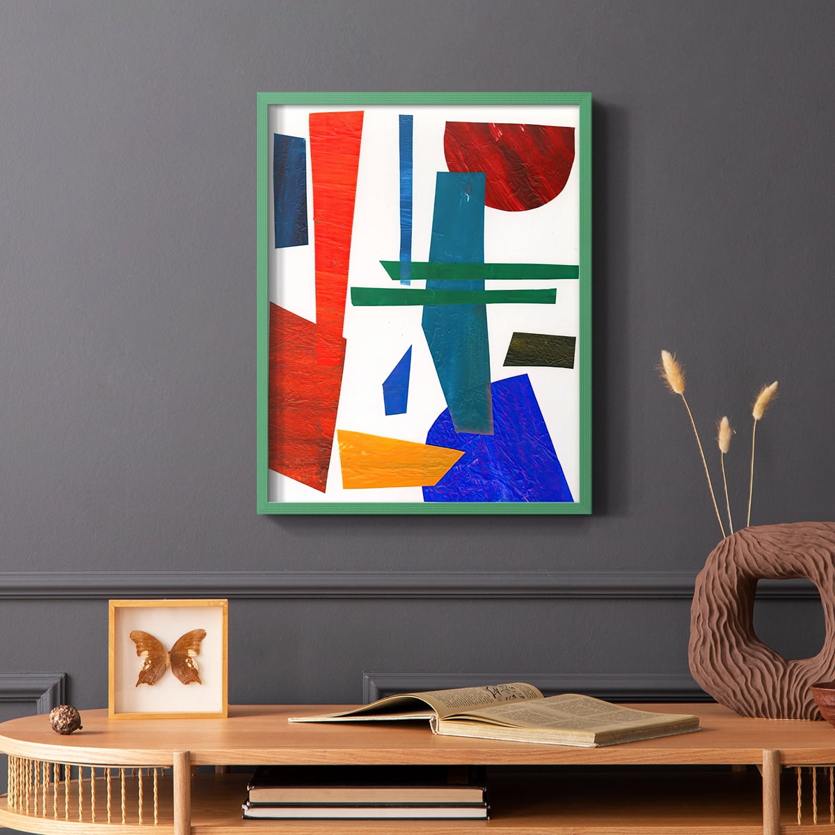 Colorful Shapes IV Framed Print in Green Solid Wood Framed Print No Nail Hanging