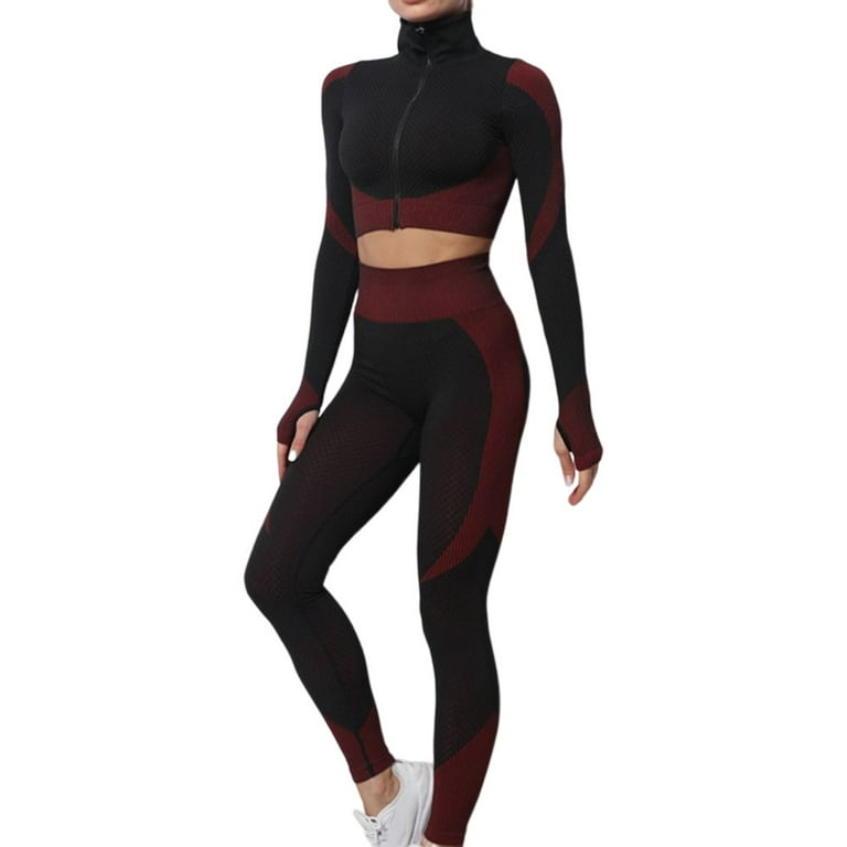 3pcs Sports Jacket Set Long Sleeve Sports Suit Workout Outfits for Women M  Black 