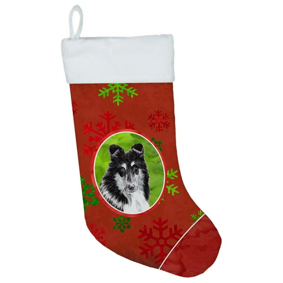 Carolines Treasures SC9750-CS Black and White Collie Red Snowflakes Holiday Christmas Stocking Large multicolor