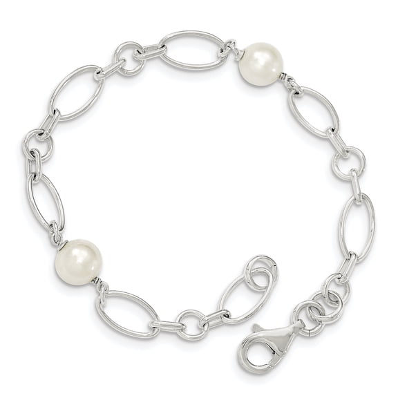 Primal Silver Sterling Silver Polished Freshwater Cultured Pearl Bracelet