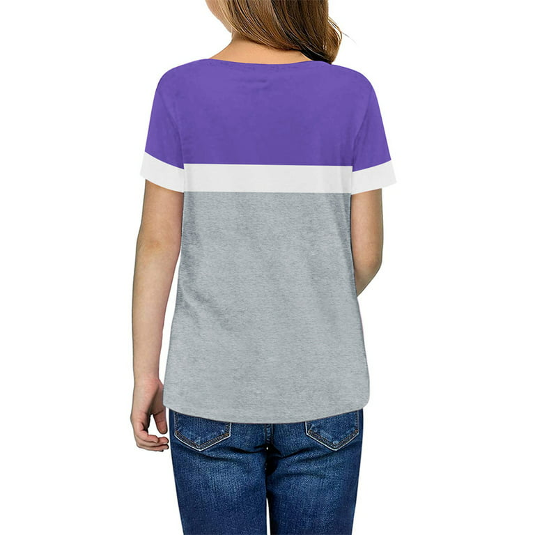 Langwyqu Stripe Sleeve Women V-Neck Casual Simple T Shirt 