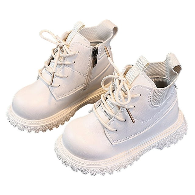 Dakaela Bottes de Combat à la Cheville pour Bébés Garçons Filles, Bottines Chelsea pour Tout-Petits, Automne Hiver, Neige, Randonnée, Travail, Bottillons en Cuir, Chaussures d'Extérieur, Blanc 7