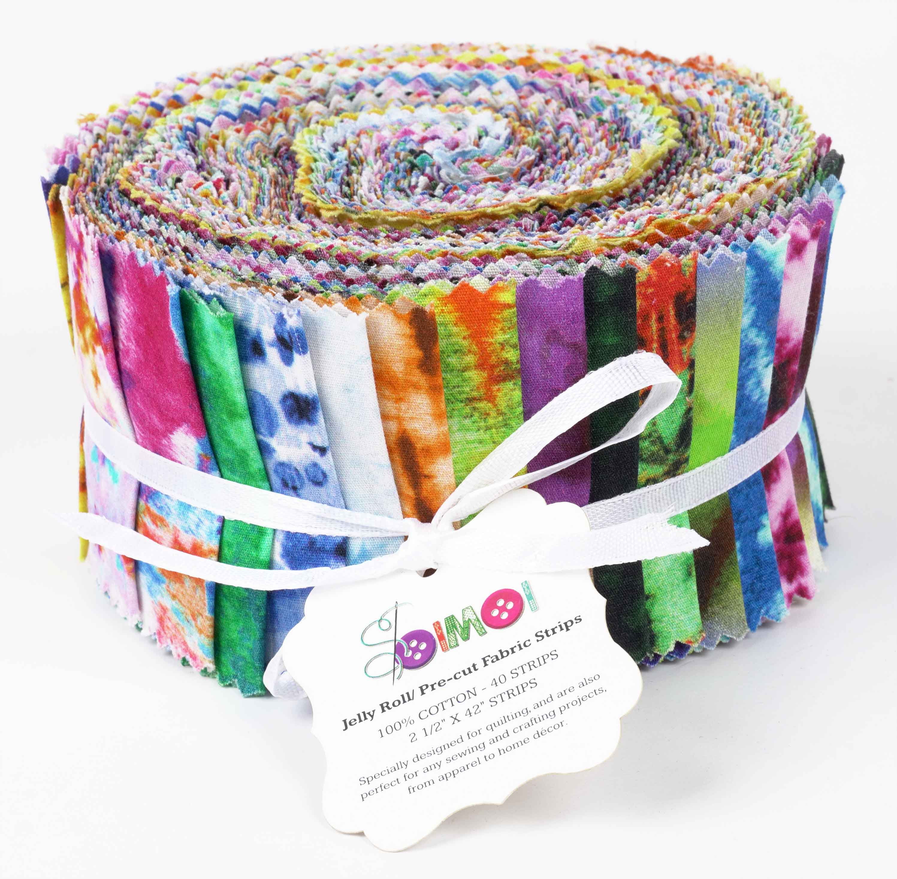 Soimoi 40Pcs Tie Dye Print Cotton Precut Fabrics For Quilting Craft Strips 2.5x42inches Jelly Roll - Multicolor
