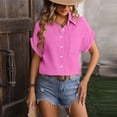 thumbnail image 2 of Fjuchai Casual V Neck Shirts for Women Summer Button down Solid Short Sleeve Blouse Tops with Pockets S--XXL, 2 of 9