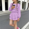 thumbnail image 4 of Vornjynx Kids Girls Outfit Sets Long Sleeve T-Shirt and Tiered Skirt Ruffle Hem Summer Trendy Cute Clothes 2 Piece Purple Size 13, 4 of 8