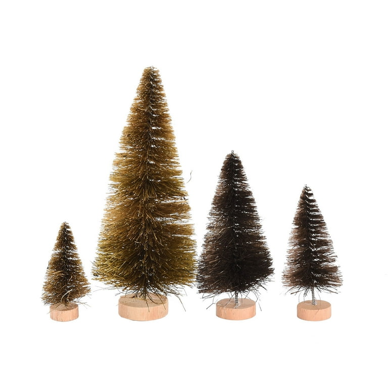 Haiabei 60 Pcs Mini Christmas Tree Bottle Brush Trees Plastic Sisal Trees  with Wood Base for DIY Crafting,Displaying and Desktop Home Decoration