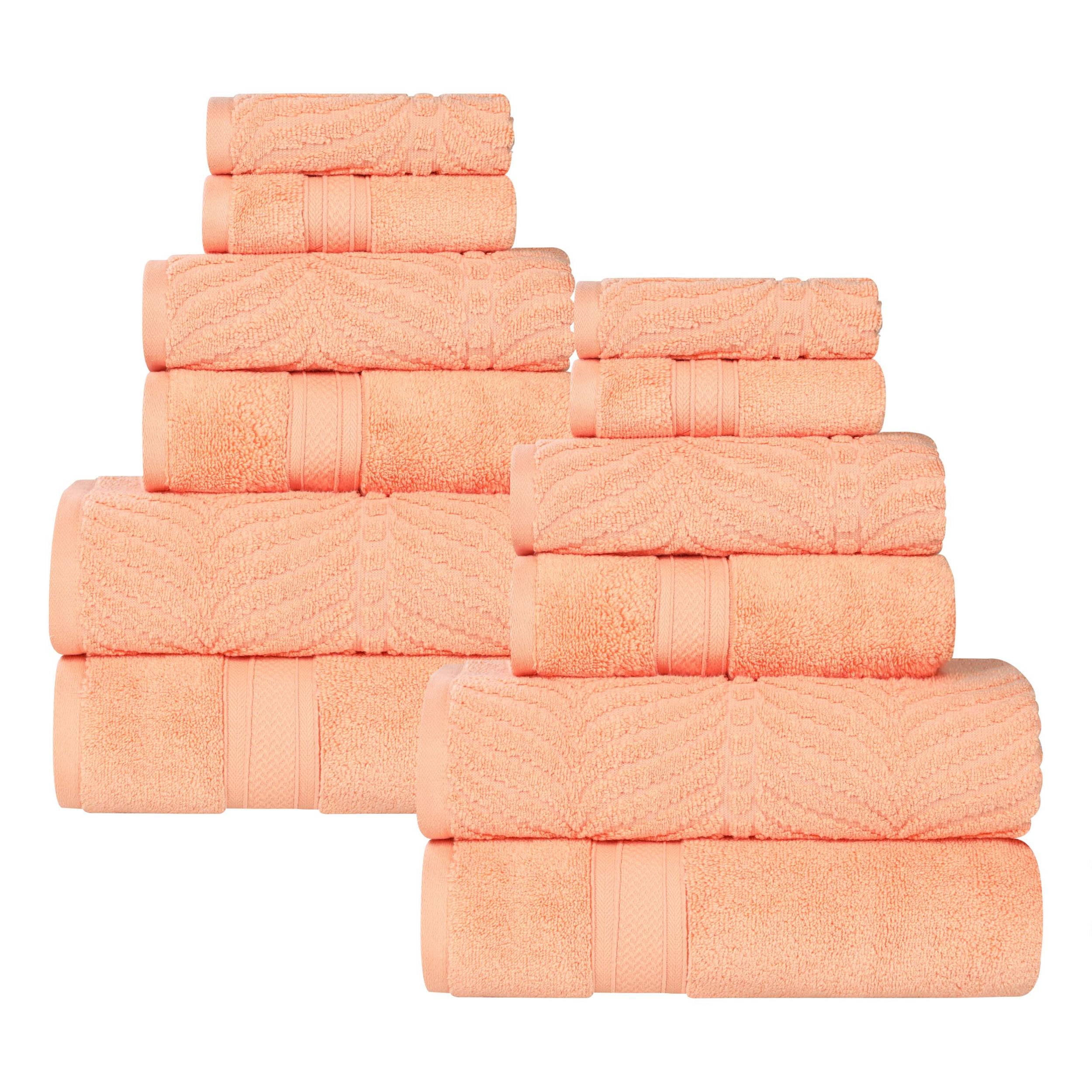 Superior Chevron 12-Piece Zero Twist Cotton Towel Set, Plush and Ulta Soft Towels, Peach