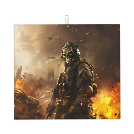 

Vsdgher Apocalyptic Skull Soldier Print Dish Drying Mat Kitchen Counter Mat Dish Drying Pad for Dishes Utensils Pots and Pans 16 x 18