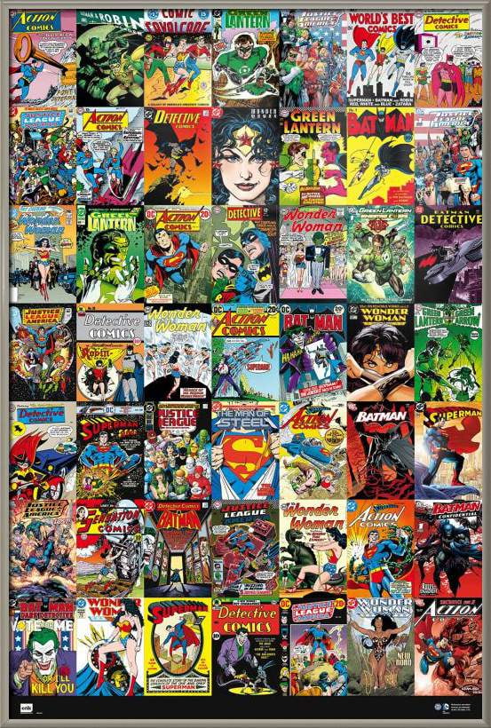 DC Comics - Framed Comic Poster / Print (49 Comic Covers Collage - Batman,  Green Lantern, Superman, Wonder Woman...) (Size: 24