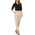 thumbnail image 2 of INSPIRE CHIC Women's V Neck 3/4 Rolled Sleeves Solid Elegant Work Office Blouse Black XS, 2 of 6