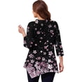 thumbnail image 4 of WTOBBY Women's Plus Size Floral Print Keyhole Top 3/4 Sleeve Flowy Tunic Casual V-Neck Shirt for Comfortable Everyday Style,Black L, 4 of 5