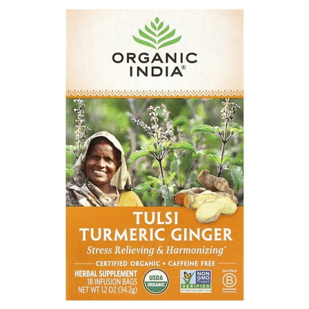 ORGANIC INDIA Tulsi Turmeric Ginger Herbal Tea Bags 18 Count
