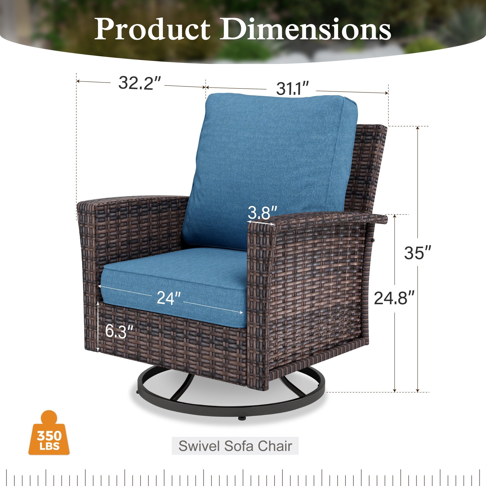 Sophia & William Wicker Patio Swivel Chairs Set of 2 Outdoor Glider Chairs with 5.5" Thick Cushions, Navy Blue
