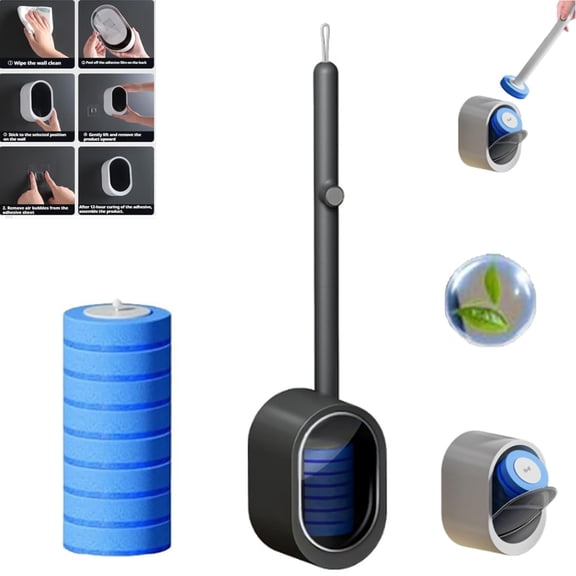 No-Touch Disposable Toilet Scrubber Set, Disposable Wall-Mounted Toilet Brush and Holder Set, 360° Deep Clean, Toilet Brush with Self-Cleaning Disposable Pads, for Bathroom & Toilet
