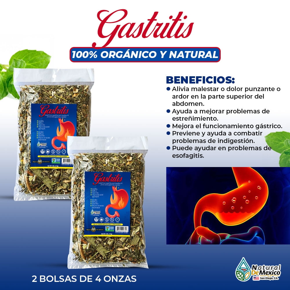 Gastritis Herbal/Tea 8 Oz-226gr. (2 Bolsas de 4 Oz.) Tratamiento y Control de la Gastritis, Relieve Acid Reflux and Heartburn
