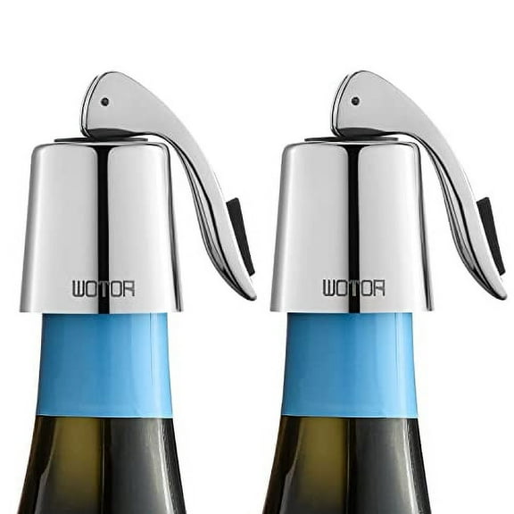 WOTOR Wine Stoppers Stainless Steel Wine Bottle Stopper Plug with Silicone, Reusable Wine Saver (Silver, 2 pack)