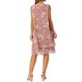 thumbnail image 3 of INSPIRE CHIC Women's Chiffon Dresses Sleeveless Floral Print Crewneck Tiered Layered Flowy Dress Party Wedding Outfits S Dusty Pink, 3 of 5