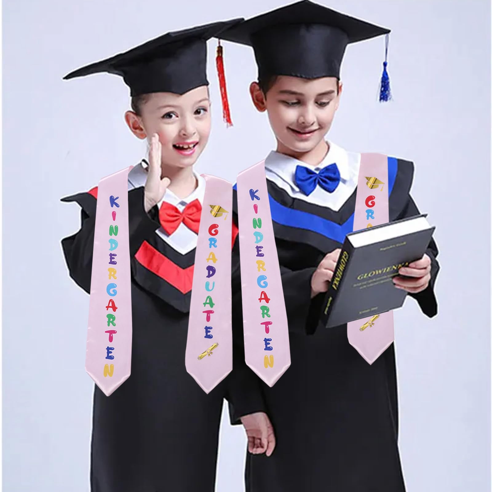 Kids Graduation Stole Sash Preschool Kindergarten Printed 40'' Long for Boys and Girls, Pink
