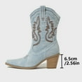thumbnail image 5 of UngA Cowboy Boots Women Cowboy Boots for Women - Embroidered Cowgirl Boots Western Mid Calf Fashion Heel Pointed Toe Country Boot Light Blue,7.5, 5 of 7