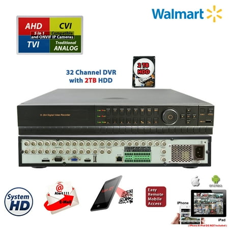 - Evertech 32 Channel H.264 5in1 DVR with 2 TB Hard-Drive HD AHD TVI CVI Analog Home Office Professional Standalone DVR Recorder HDMI QR Cloud Support with 2 TB HDD Installed