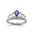 thumbnail image 1 of 925 Sterling Silver Rhodium Plated Diamond and Amethyst Teardrop Ring, 1 of 2