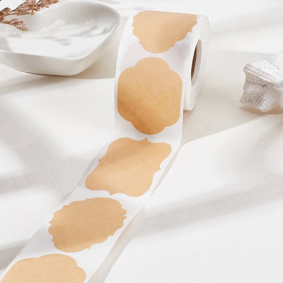 300Pcs Kraft Paper Label Tag Stickers Gift Tags Stickers Mixed Shapes Self Adhesive Decals for Laptop Hard Hats Scrapbooking Pack Classroom Prizes 50x30mm DIY